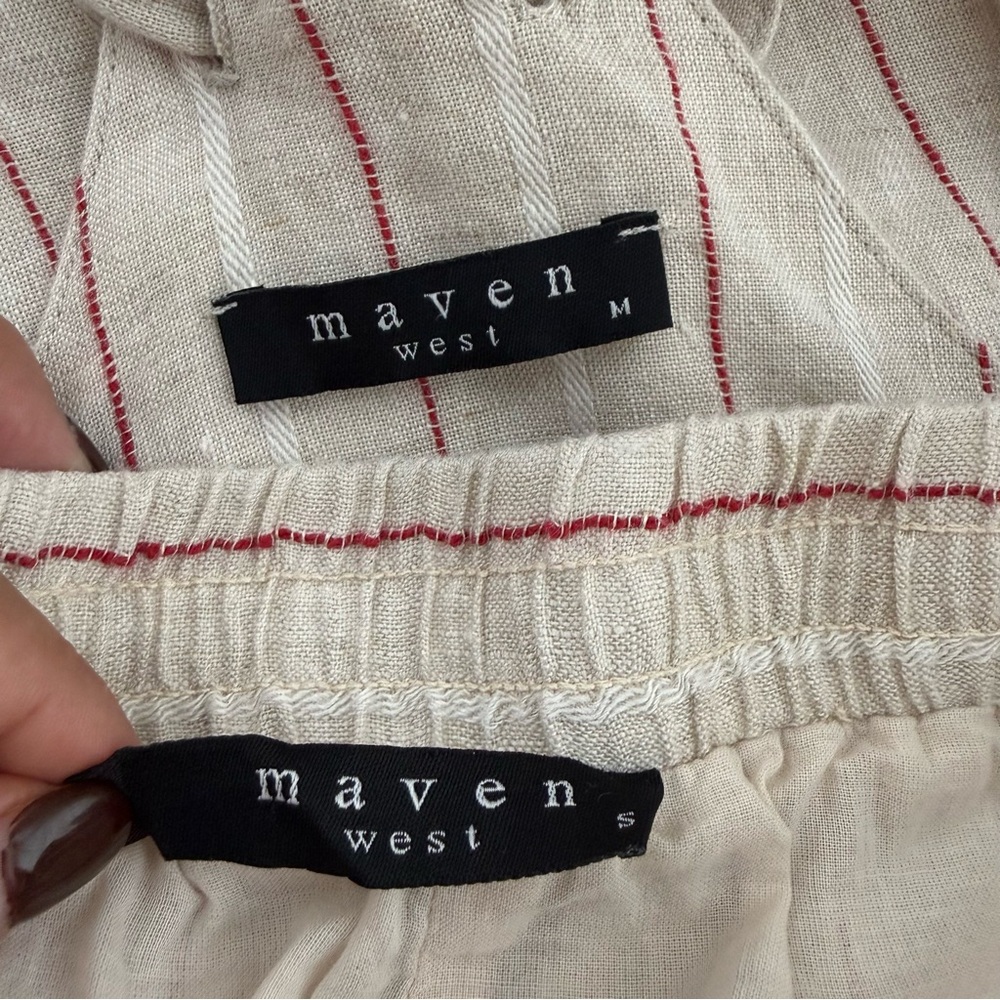 MAVEN WEST Jute Red Stripes Linen Tie Back & Shorts Matching Set S/M USA Made - Picture 12 of 16